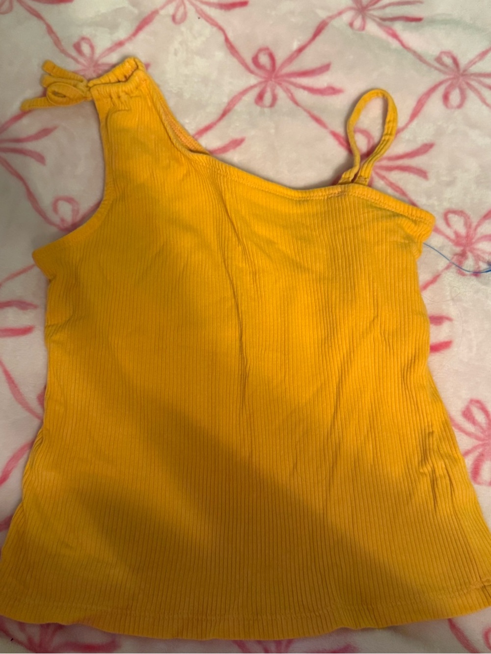 Old Navy Yellow Ribbed One-Shoulder Tank Top with Tie Strap